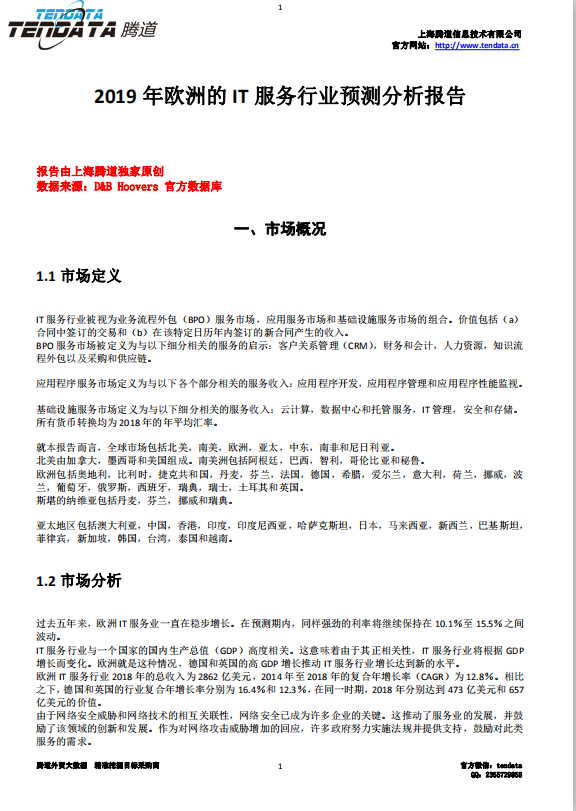 巅峰国际,欧洲IT服务行业,预测报告